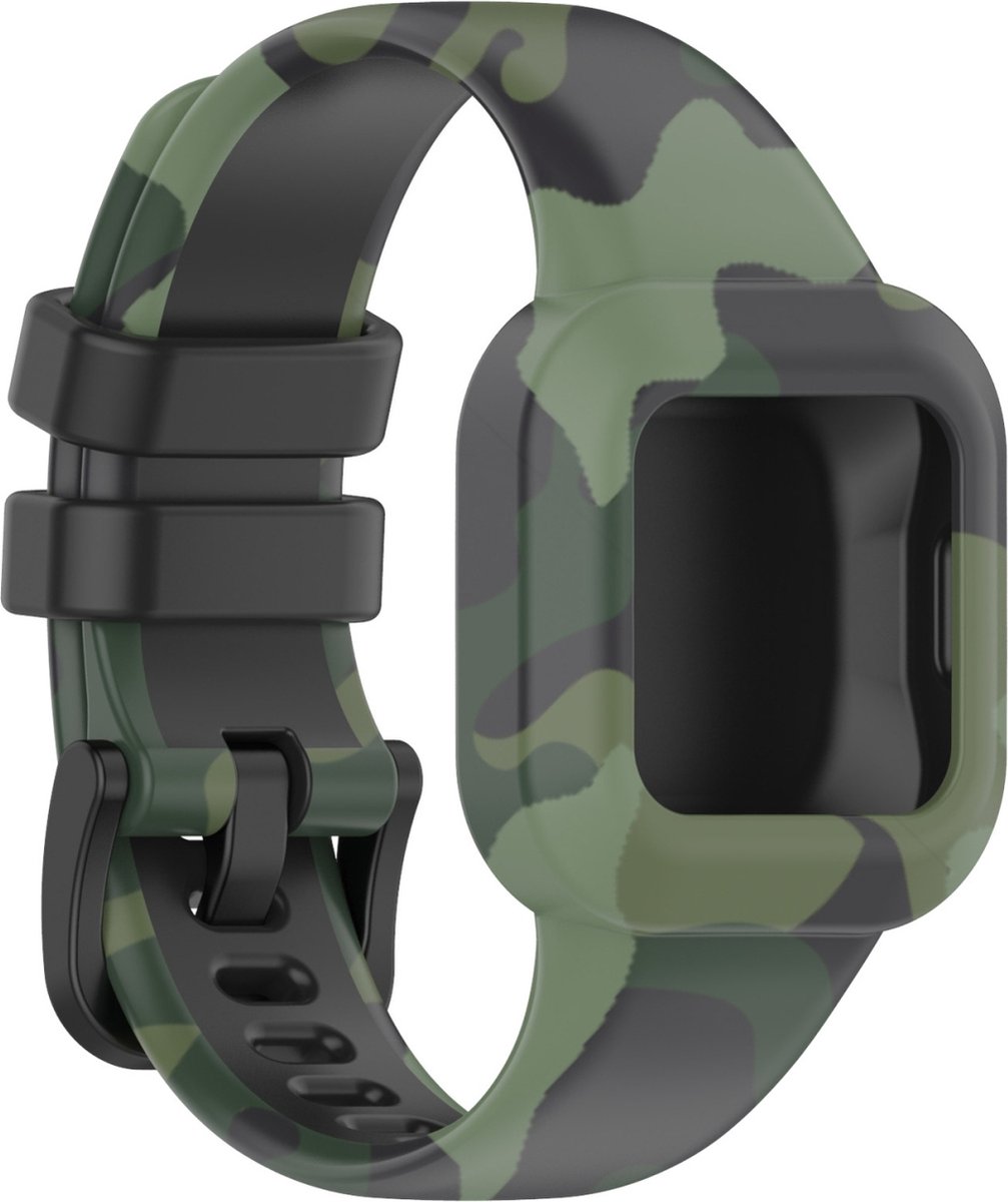By Qubix - Siliconen bandje met print - Leger groen - Geschikt voor Garmin Vivofit Junior 3