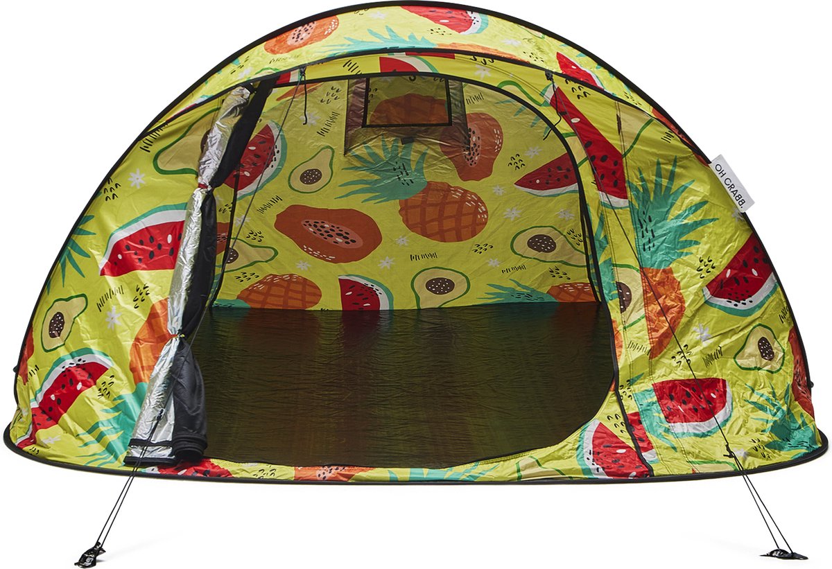 Oh Crabb - pop up tent / festival tent / speeltent + vlaggenlijn - ruime 2/3-persoons tent - fruit, tropical, Hawaii - lichtgewicht - camping, festival en kindertent