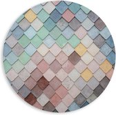 PVC Schuimplaat Muurcirkel - Wand met Driehoekvormige Textuur in Verschillende Kleuren - 60x60 cm Foto op Muurcirkel (met ophangsysteem)