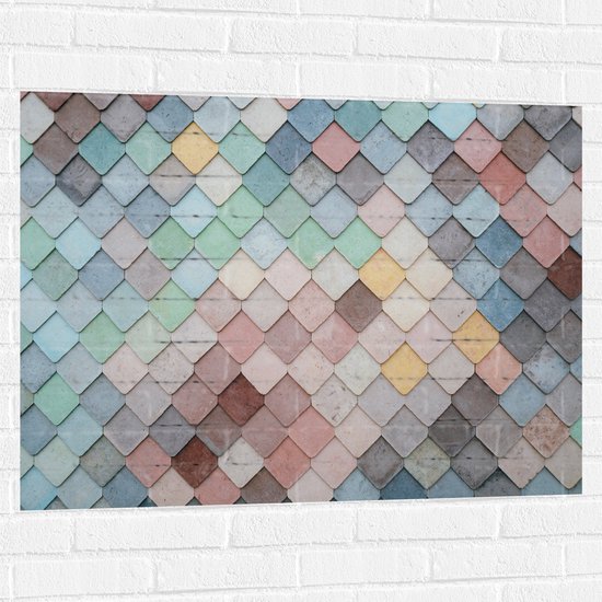 Muursticker - Wand met Driehoekvormige Textuur in Verschillende Kleuren - 100x75 cm Foto op Muursticker