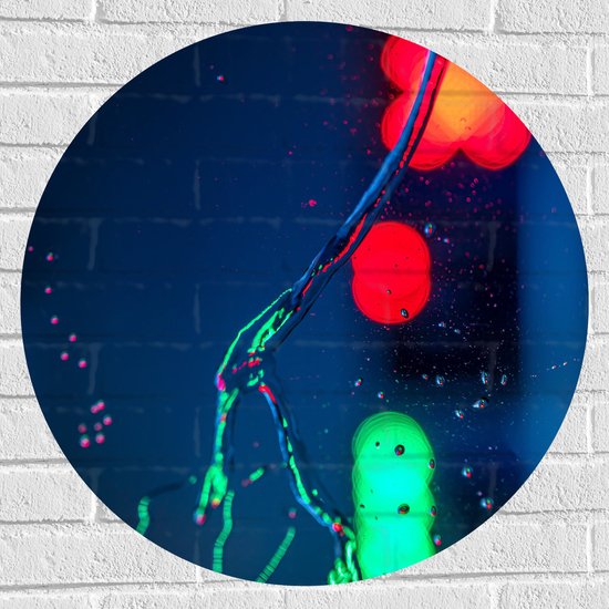 Muursticker Cirkel - Rood en Groen Licht in Vorm van Bloem (Niet Lichtgevend) - 70x70 cm Foto op Muursticker