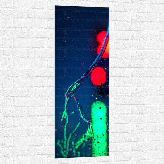 Muursticker - Rood en Groen Licht in Vorm van Bloem (Niet Lichtgevend) - 40x120 cm Foto op Muursticker