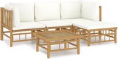 vidaXL - 5-delige - Loungeset - met - kussens - bamboe - crèmewit