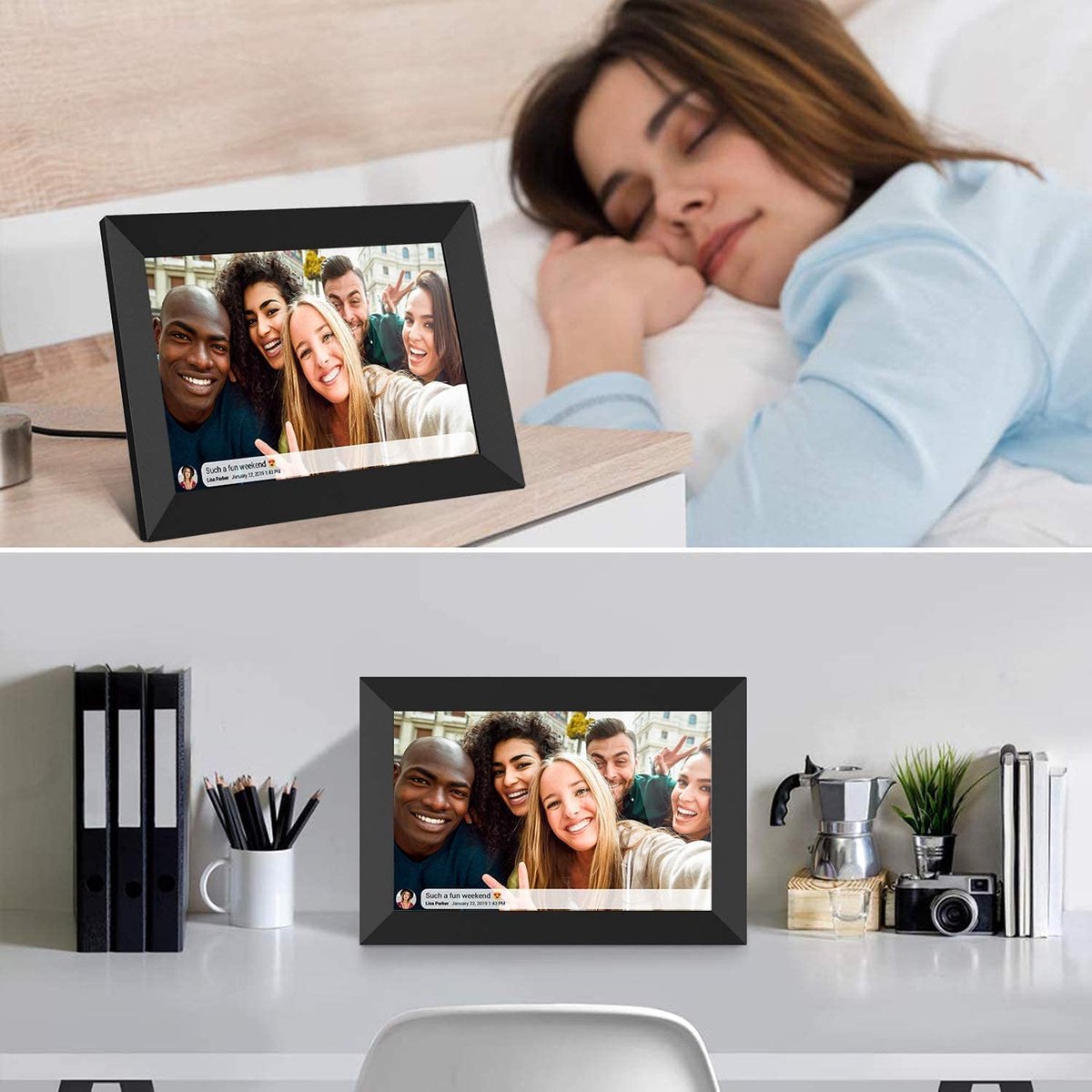 Digitale fotolijst met WiFi en Frameo App - 10.1 inch HD+ IPS Display - Fotokader met Touchscreen - 32GB - Zwart - Frameo digitale fotolijst - digitale fotokader - digitaal fotolijstje thumbnail 6
