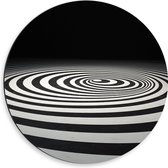 Dibond Muurcirkel - Vloer van Zwarte en Witte Cirkels in Zwarte Omgeving - 50x50 cm Foto op Aluminium Muurcirkel (met ophangsysteem)
