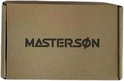 Bruine kartonnen doos met zwarte tekst 'MASTERSON'.