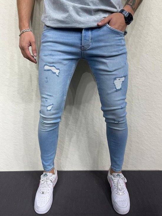 Hommes Stretchy Ripped Skinny Jeans Détruit Trou Slim Fit Denim Haute Qualité Jeans-W34