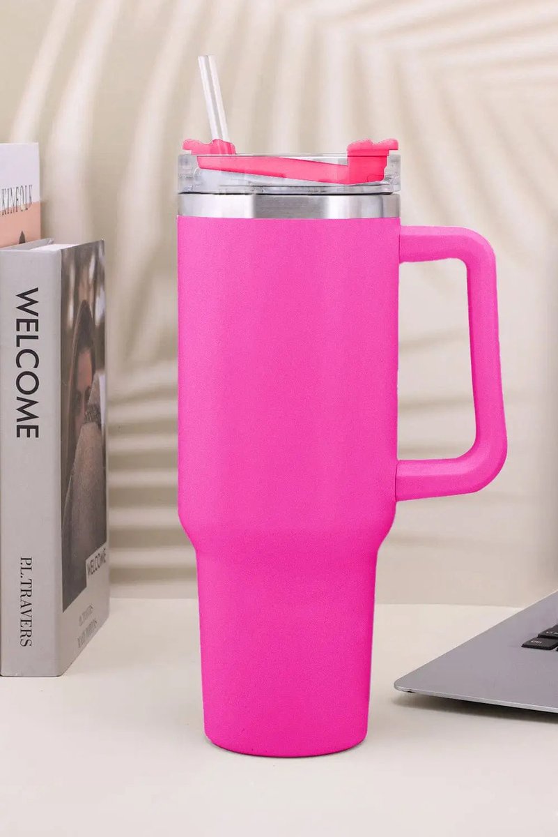 Tasse thermos en acier inoxydable avec paille et poignet