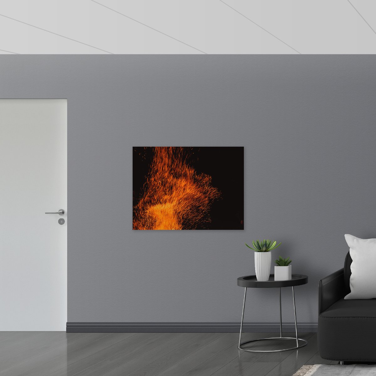 Poster Glanzend – Oranje Spetters van Vuurkorf - 100x75 cm Foto op Posterpapier met Glanze
