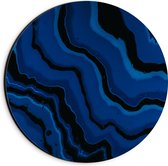 Dibond Muurcirkel - Zwarte en Blauwe Banen Verf - 20x20 cm Foto op Aluminium Muurcirkel (met ophangsysteem)