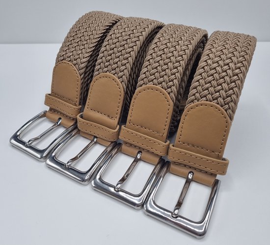 4 pack deal - Elastische broekriem Stretch riem Vlecht riem Gevlochten riem Elastiek riem - unisex - geschikt voor zowel mannen als vrouwen - Kleur Beige