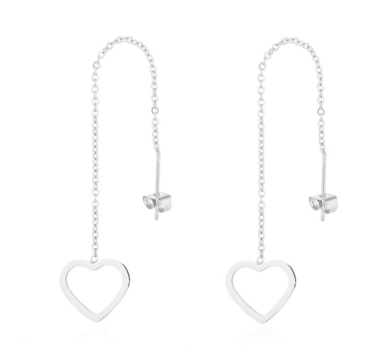 Oorhangers - hart - zilverkleurig - doortrek oorbellen - cadeau voor vrouw - Liefs Jade