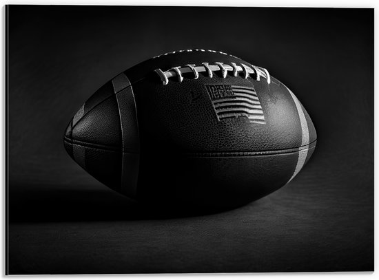 Dibond - Rugby Ball in (Zwart- wit) - 40x30 cm Foto op Aluminium (Wanddecoratie van metaal)