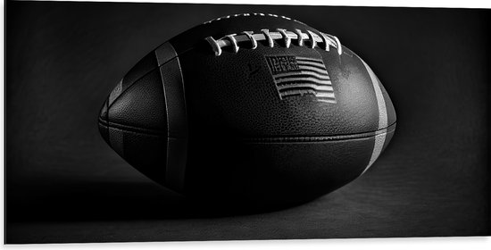 Dibond - Rugby Ball in (Zwart- wit) - 100x50 cm Foto op Aluminium (Wanddecoratie van metaal)