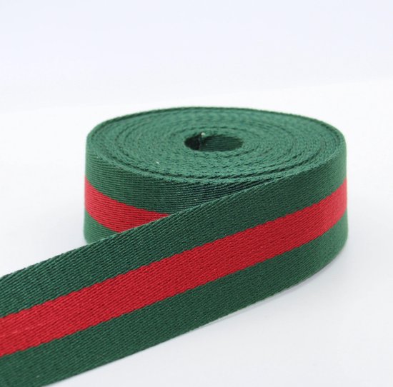SANGLE DE SACS À RAYURES DE 5 MÈTRES, Largeur 50MM, Couleur VERT/ROUGE