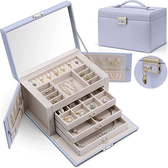 Travel Jewelry Box for Women / watch box jewelry box \Jewelry Holders Portable Jewelry Organizer Case for Necklace Earrings Rings - Drawers Jewelry Storage Box /Juwelendoos