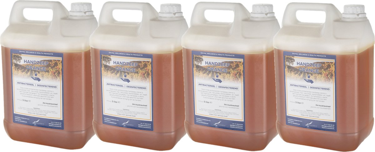Goedkoopste Handzeep Orange 5 liter - set van 4 stuks - navulling - Voordeelverpakking
