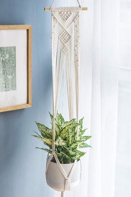 Macramé bloempot, hangend, voor binnen en buiten, gevlochten