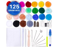 JT Products Naaldvilten Starterset Met 25 Kleuren 125 Gram Viltwol - 5 Gram Wol per Kleur + 50 Tools - 70 Stuks - Needle Felting Pakket - Knutselen Voor Beginners & Gevorderde - 7 Viltnaalden Vilten - Naald Vilt Kado - Knutsel Naaldvilt Cadeautjes