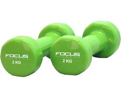 foto van Vinyl Dumbbell Focus Fitness - 2 x 2 kg - Groene gewichten