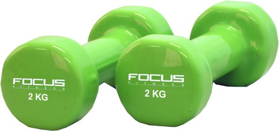 Vinyl Dumbbell Focus Fitness - 2 x 2 kg - Groen