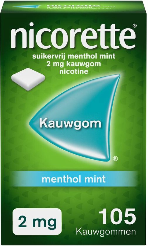 Nicorette Kauwgom Suikervrije Nicotinevervanger Menthol Mint 2 mg, Stoppen met roken, 105 stuks