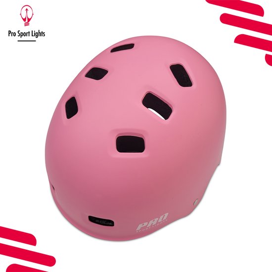 Casque PRO SPORT LIGHTS rose, vue de trois-quarts avant, avec trous de ventilation.
