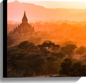 Canvas - Fel Zonlicht over de Tempels van Myanmar - 40x40 cm Foto op Canvas Schilderij (Wanddecoratie op Canvas)