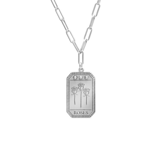 Cadeau voor haar - Victoria Cruz A4072-ROHG Zilveren Ketting met Hangertje Rozen - Kristal - 40+5cm - 2,2mm Dikte - Hangertje 19x12mm Rhodium - Zilver