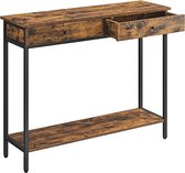 Hoppa! Consoletafel, hal tafel, bijzettafel, bank tafel met 2 laden, stalen frame, hal, woonkamer, industrieel ontwerp, vintage bruin-zwart