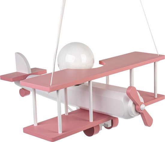 Hanglamp - Voor kinderen - Vliegtuig - Wit - Roze - Hout - 42 x 45 x 75 cm