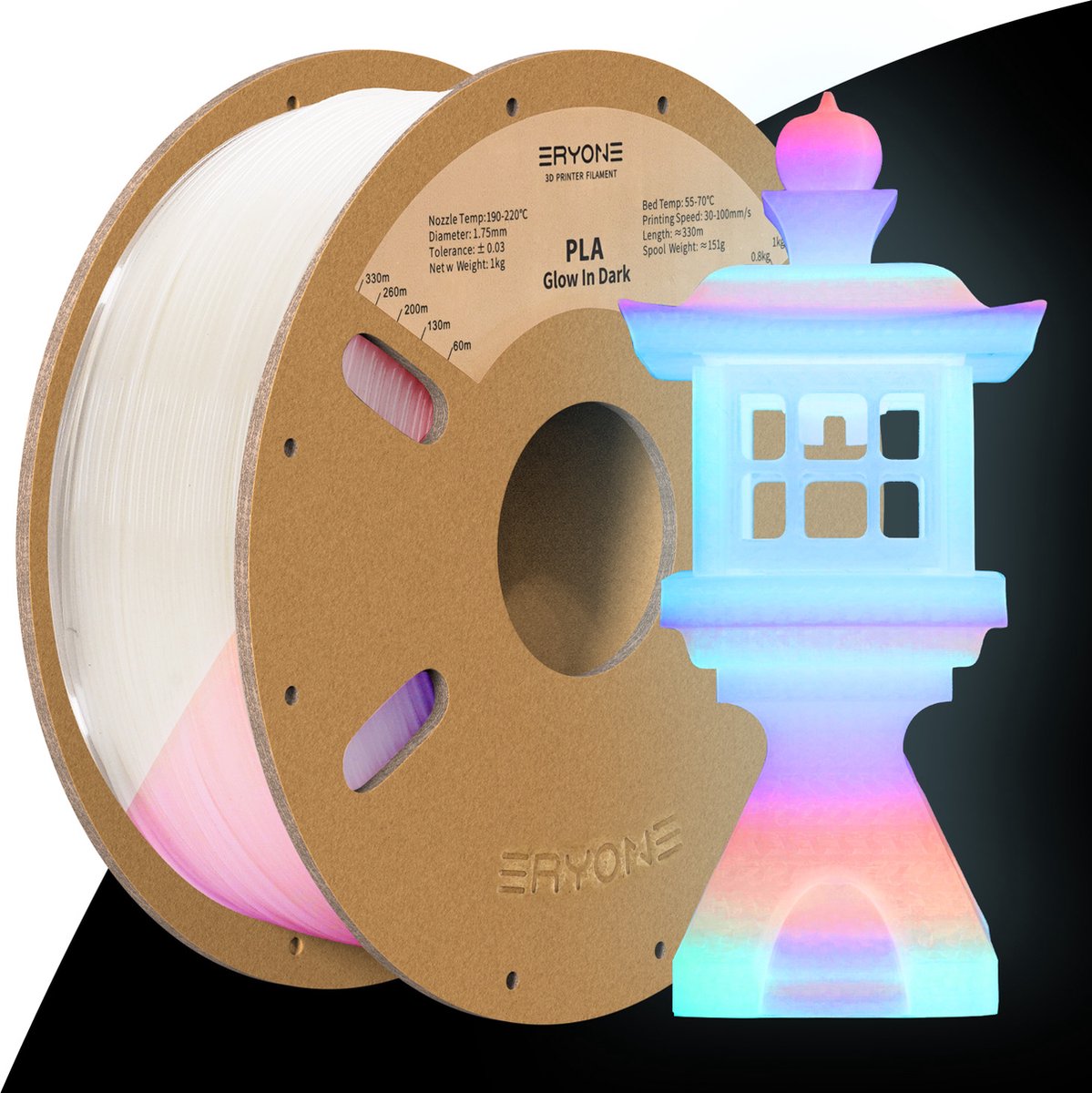 Eryone Rainbow Glow in the Dark - PLA 1Kg 1.75mm - Pour Imprimante 3D &  Stylo 3D - Filament Arc-en-Ciel