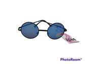 Hippie Zonnebril - John Lennon Style - Zwart Montuur - Blauw spiegelglas - incl bewaarhoesje - UV400 - Cat3