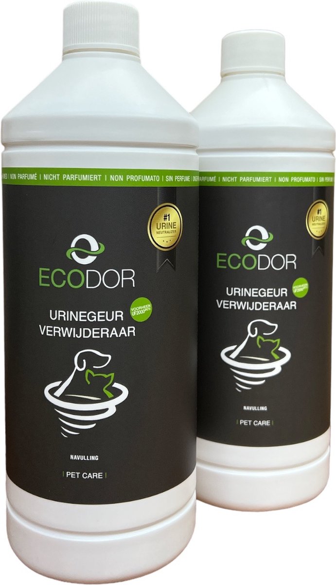 Ecodor UF2000 4Pets urinegeur verwijderaar - 2 x 1 liter - Navulverpakking - Hondenzindelijkstraining - Vegan - Ecologisch - Ongeparfumeerd - Ecodor
