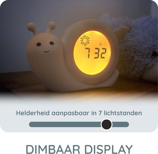 Alecto Baby BC110BE SIMON - Slaaptrainer, nachtlampje en wekker, slak, taupe