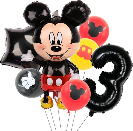 Mickey Mouse Cijfer Ballon Drie - Cijfer Ballon 3 Jaar - Mickey Mouse Ballonnen - Kinderverjaardag - Thema Mickey Mouse - Verjaardag Versiering - Verjaardag Decoratie - Ballonnen Set - Folieballonnen