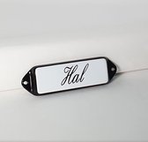 Emaille deurbordje wandbord Hal - 10 x 3 cm model oor schuinschrift