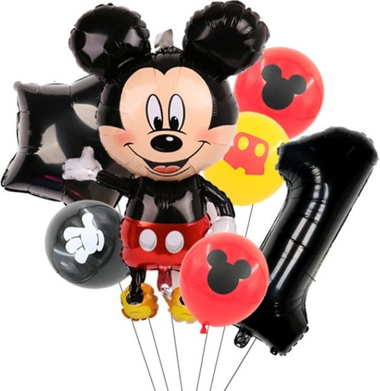 Mickey Mouse Cijfer Ballon Een - Cijfer Ballon 1 Jaar - Mickey Mouse Ballonnen - Kinderverjaardag - Thema Mickey Mouse - Verjaardag Versiering - Verjaardag Decoratie - Ballonnen Set - Folieballonnen