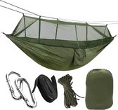 HSXL Lichtgewicht Outdoor Hangmat met Muggennet en Accessoires - 260x140cm - Groen - Survival Hangmat met Klamboe