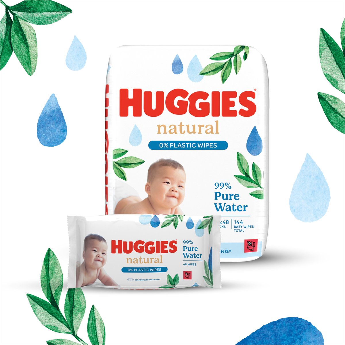 Lingettes bébé Huggies - 0% plastique - 100% de fibres naturelles