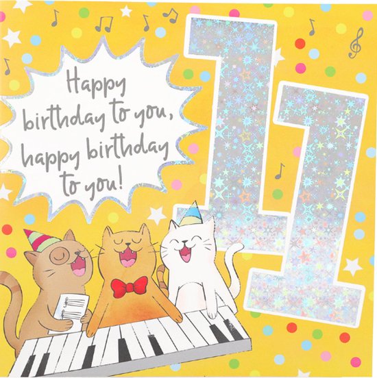Depesche - Cijferkaart met muziek, vierkant met de tekst "11 - Happy birthday to you, happy birthday" - mot. 021