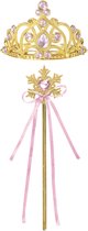 Het Betere Merk - Prinsessen Speelgoed meisje - Prinses Kroon (Tiara) - Toverstaf - Prinsessen Handschoenen - Voor bij je Verkleedkleding - Roze - Goud
