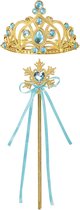 Het Betere Merk - Prinsessen Speelgoed meisje - Prinses Kroon (Tiara) - Toverstaf - Prinsessen Handschoenen - Voor bij je Verkleedkleding - Blauw - Goud