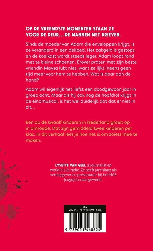Achterkant van een boek met tekst en een afbeelding van een 10+ logo.