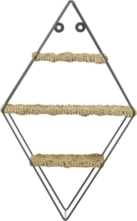 Naturn Living™ Wandrek Diamantvorm Rotan - Decoratief Wanddecoratie Rek voor Planten, Boeken en Accessoires - Landelijk Design - Bruin