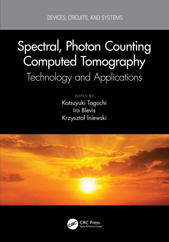 Boekomslag 'Spectral, Photon Counting Computed Tomography' met een oranje zonsondergang en de tekst CRC Press.