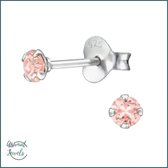 Aramat jewels ® - Mini oorbellen roze kristal 925 zilver 3mm