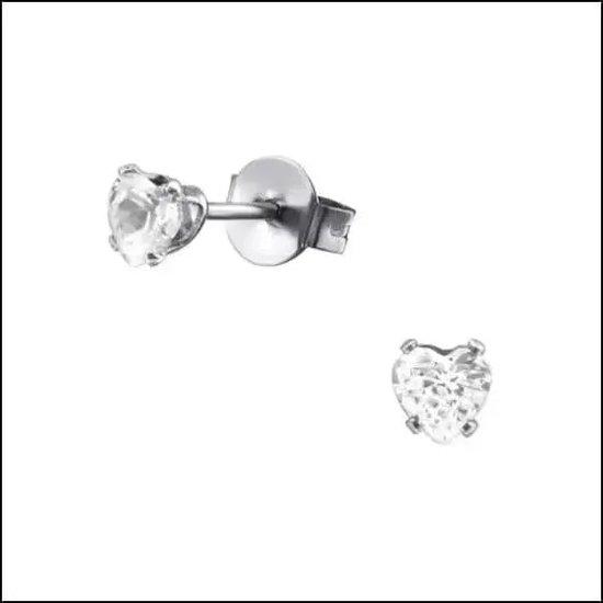 Aramat jewels ® - Hartjes Oorbellen-staal-transparant-zirkonia- 4mm-kind-vrouw