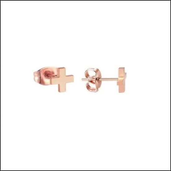 Aramat jewels ® - Oorstekers zweerknopjes kruisje chirurgisch staal rosékleurig 6mm