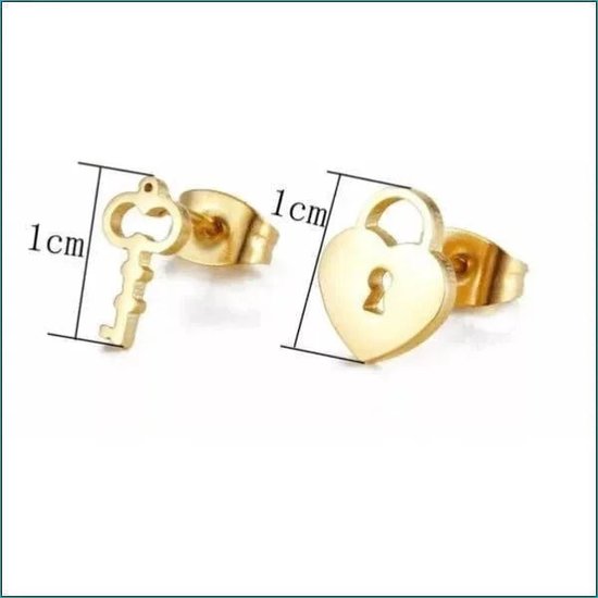Dempsey Onschuld ironie Aramat jewels ® - Zweerknopjes oorbellen sleutel met slotje goudkleurig  chirurgisch... | bol.com